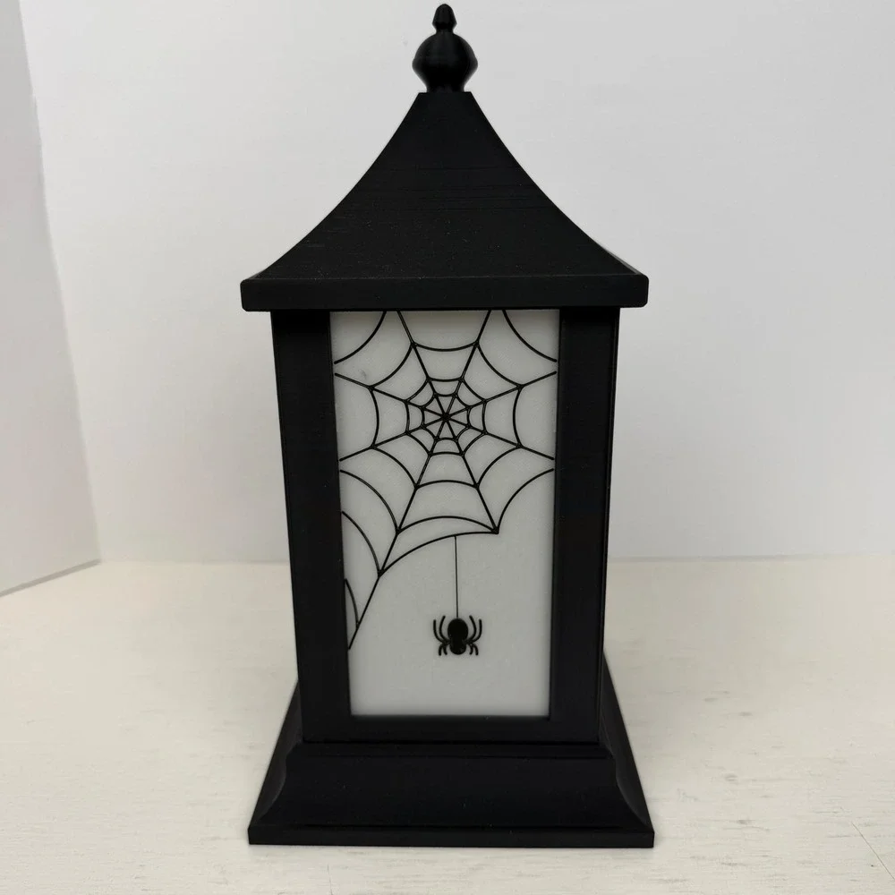 Halloween Lantern Haunted House Spider Web Jack-O-Lantern Black White 10 Inch